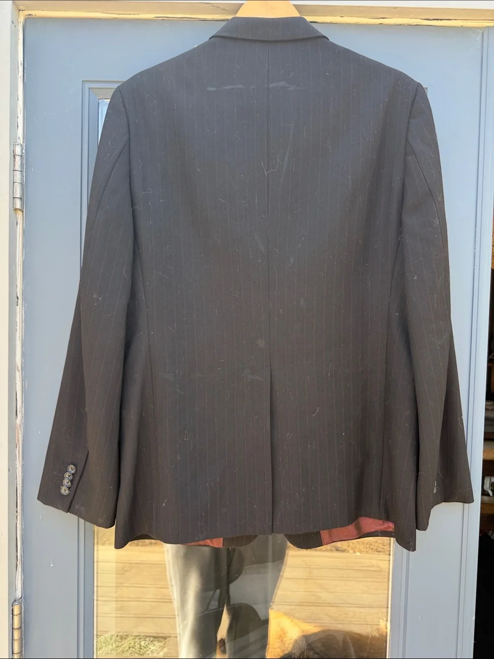 Banana Republic Charcoal Pinstripe Suit Jacket with Burgundy Lining